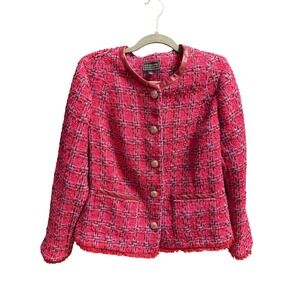 G BY GIULIANA BLACK LABEL Pink Tweed Leather Trim Jacket Size L